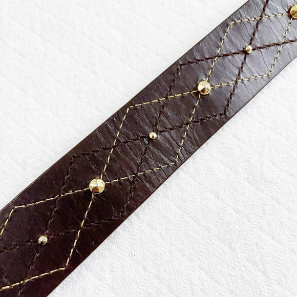 Michael Kors Brown Leather Belt Gold Buckle SZ Med Mint - Picture 2 of 6